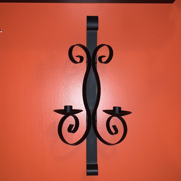 Accents | Vintage 196s Gothic Black Wrought Iron Wall Sconce Taper
